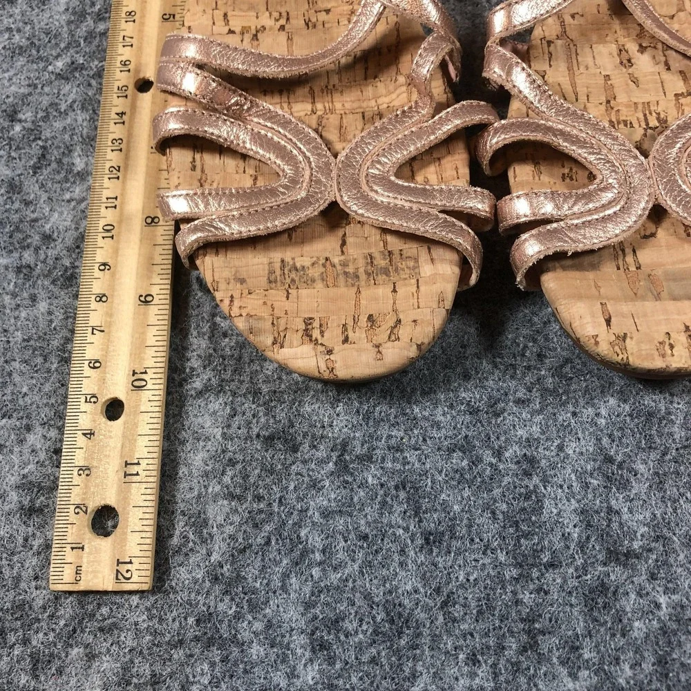 Miss Albright Sandals Womens Size 9‎ Rose Gold Leather Strappy Low Cork Wedge